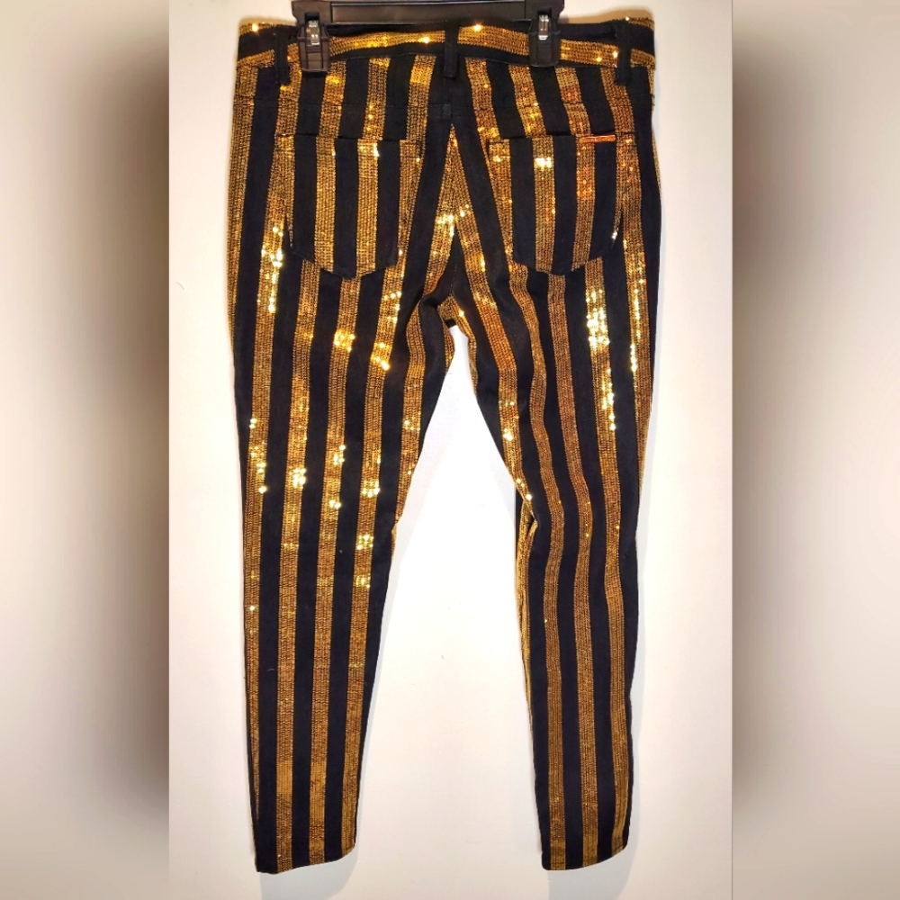 NWT MICHAEL KORS-size 4- striped gold sequins pants - Picture 2 of 9